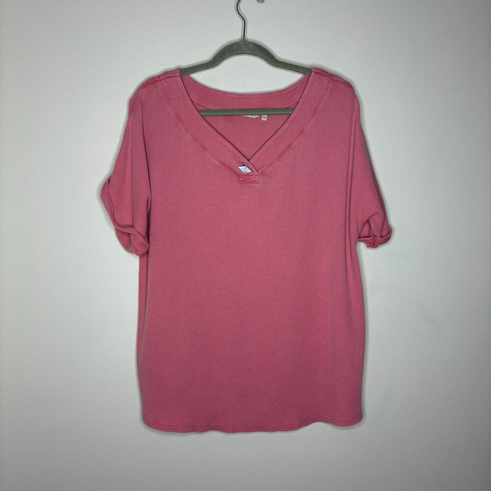 soft surroundings womens peach pink short sleeve shirt size Large